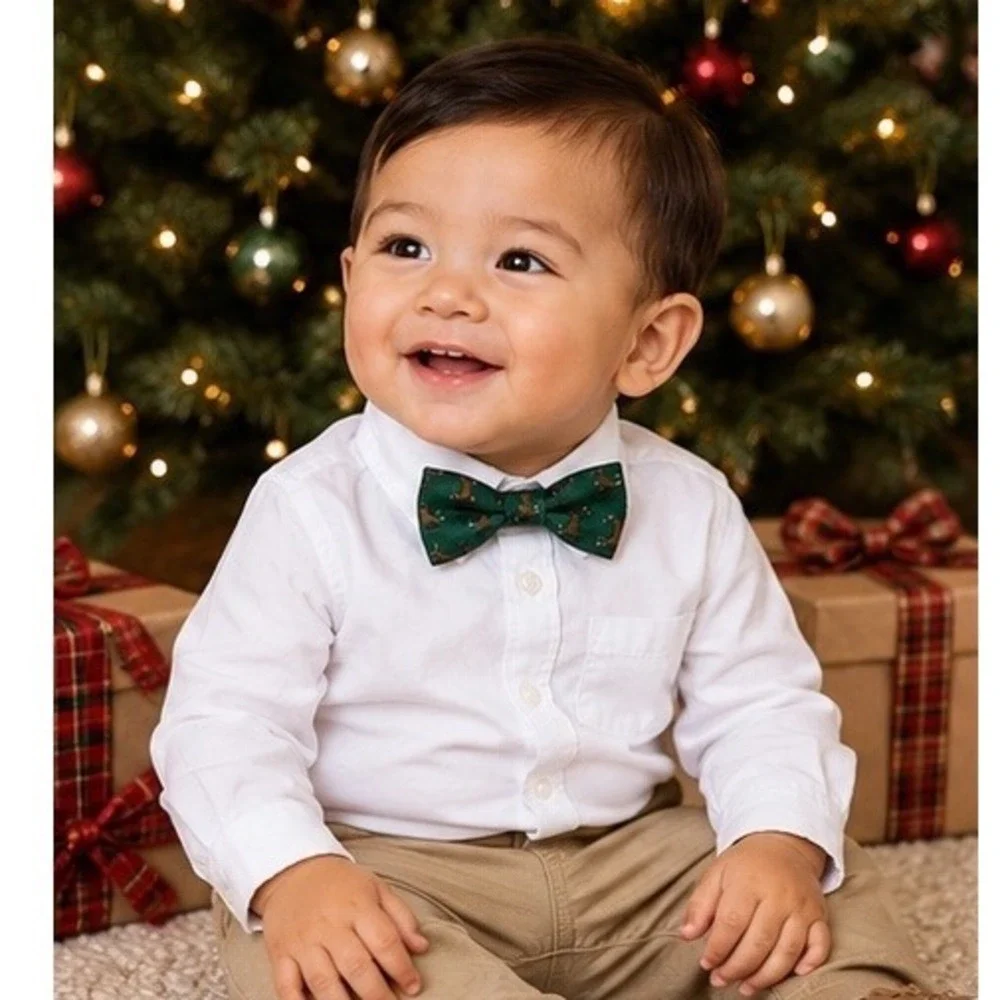 Baby Boys Green Horse Print Bow Tie Adjustable 0-24 Months Holiday Wedding
